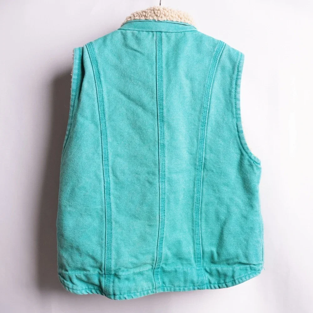 Forge Workwear Kids Small Regular Teal Green Sherpa Lined Canvas Vest Utility S